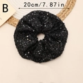 Chouchou géant 20cm noir à paillettes avec texture écailles brillantes pour la coiffure - 20cm / Noir (Style B Grand)