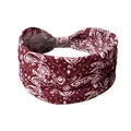 Detail of red paisley yoga headband with stretch fabric and stylish twist knot - Dark Red Paisley Style