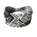 Elastic yoga headband featuring a classic black and white paisley print with a twisted knot - Black
