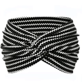 Böhmisches elastisches breites Stirnband mit schwarz-weißem Wellenmuster und Knotendesign - Schwarz