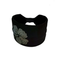 Elastisches breites schwarzes Stirnband mit glitzerndem Strassstein-Blumenmuster - Schwarz