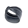 Detail of dark grey velvet headband showing soft texture and twisted knot design - Gray