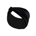 Detail of black velvet elastic headband with stylish knotted cross design texture - Black