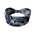 Detalle de diadema bohemia azul marino con estampado floral y diseño de nudo torcido - Negro
