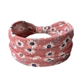 Pink elastic cotton headband with white daisy floral print for yoga and sports - Pink