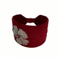 Elastisches weinrotes breites Stirnband mit glitzerndem Schmetterlingsmuster aus Strass - Burgunderrot