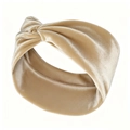 Elegant champagne gold velvet headband with a stylish twist knot and elastic wide band - Beige