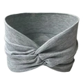 Elastic grey twist knot sports headband made of soft knitted cotton for women - Mixed Grey