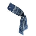 Detail of dark blue paisley sports headband with knotted design and white pattern texture - Navy Blue