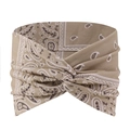 Dettaglio della fascia bohémien kaki con motivo paisley, nodo intrecciato e tessuto a maglia - Stile Nodo Intrecciato Paisley Cachi (3)