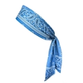 Detalle de cinta de yoga azul con estampado paisley clásico y diseño de nudo cruzado - Azul Celeste