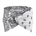 Detail of white paisley yoga headband featuring a bohemian criss-cross knot design - White Paisley Twist Knot Style (6)