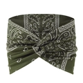 Detail of dark green paisley yoga headband with high-elastic fabric and front twist knot - Dark Green Paisley Twist Knot Style (8)