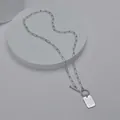 Hip hop titanium steel necklace with square pendant and OT toggle clasp on white stand - Silver (S-N1426-01)