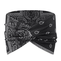 Close-up of black paisley printed sports headband with twisted knot design and soft texture - Black With White Paisley Style (9)