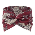 Close-up of bohemian burgundy elastic headband with vintage cream floral print and knot detail - Burgundy Cream Floral Style (20)