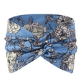 Detailed view of bohemian blue floral twisted headband with elastic stretch fabric - Sky Blue White Floral Style (23)