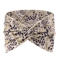 Detail of bohemian leopard print yoga headband with soft beige fabric and elastic knot - Beige Leopard Leaf Twist Knot Style (15)