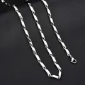 Polished silver stainless steel bamboo link chain necklace for men with lobster clasp - Silver (S-N325-01)