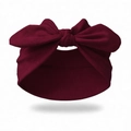 Deep red knotted bunny ear headband in soft elastic knit fabric for girls and women - Burgundy