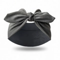 Elastic dark gray knitted headband with a decorative rabbit ear knot for sports - Gray