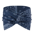 Navy blue paisley print elastic yoga headband with a front twist knot design - Dark Blue Paisley Twist Knot Style (5)