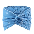 Light blue paisley bohemian stretchy headband with front knot design for women yoga - Light Blue Paisley Twist Knot Style (10)