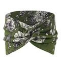 Army green bohemian yoga headband with white floral print and front twist knot detail - Army Green White Floral Style (21)