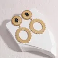 Vintage geometric oval drop earrings in gold stainless steel with black resin stone - Black