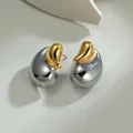 Detailed close-up of teardrop earrings with elegant gold and silver contrast plating - Gold and Silver Dual Tone Water Drop Style (S-E905)