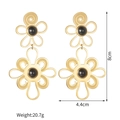 Vintage 18K gold-plated double floral earrings with black beads, height 8cm width 4.4cm - Hollow Double Flower Black Bead Earrings (SFLE745-B)