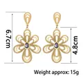 Vintage 18K gold-plated floral earrings featuring purple teardrop zircon details - Streamlined Petal Purple Zircon Dangles (SFLE583)