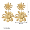 Vintage style large 18K gold plated titanium steel double daisy flower drop earrings - Double Layer Daisy Metallic Texture Earrings (SFLE696)