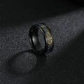 Steampunk black titanium ring for men with blue carbon fiber and gold mechanical gears - US 6 / Blue