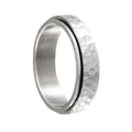 Close-up of hammered silver spinner ring with a unique irregular wrinkled texture finish - US 6 / Steel