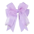 Detail of purple lace mesh double bow hair clip with sheer organza and pearl tassels - Purple