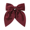 Détail d'une grande barrette à nœud en satin bordeaux avec ruban élégant à double couche - Rouge Foncé (33)
