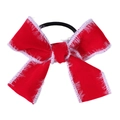 Détail d'un chouchou noeud rouge festif avec bordure en peluche blanche pour femmes et filles - Ruban Rouge Uni