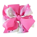 Détail du nœud en ruban dégradé rose et blanc orné de cœurs argentés scintillants - Nœud Moulin Rose et Blanc