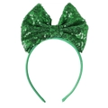 Detailansicht des glänzenden grünen Pailletten-Haarreifens für den St. Patrick's Day - Haarreif