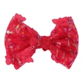 Gros plan sur un grand nœud rouge à paillettes avec des détails de papillons en 3D - Papillon Rouge