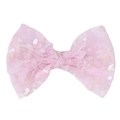 Détail de la barrette à nœud en résille rose pailletée avec mini papillons décoratifs - Papillon Rose