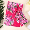 Floral baby swaddle blanket with matching bow headband set in bright pink cotton fabric - Red