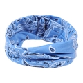 Dettaglio della fascia elastica blu con motivo paisley e finitura flessibile posteriore - Blu