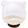 White newborn baby knitted beanie with cute bear ears and stylish herringbone texture - White