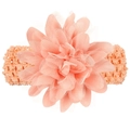 Infant lace flower headband in soft pink orange with stretchy wide crochet band - Off White