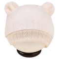 Charming cream white knit baby beanie with cute bear ears and herringbone texture - Milk White