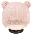 Pink knitted newborn baby hat with cute bear ears and herringbone texture - Khaki