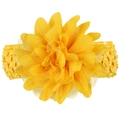 Bright yellow elastic baby headband featuring a large layered mesh flower and lace detail - Yellow