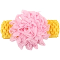 Diadema elástica para bebé con flor grande de gasa rosa y banda tejida amarilla - Flor Rosa Banda Amarilla